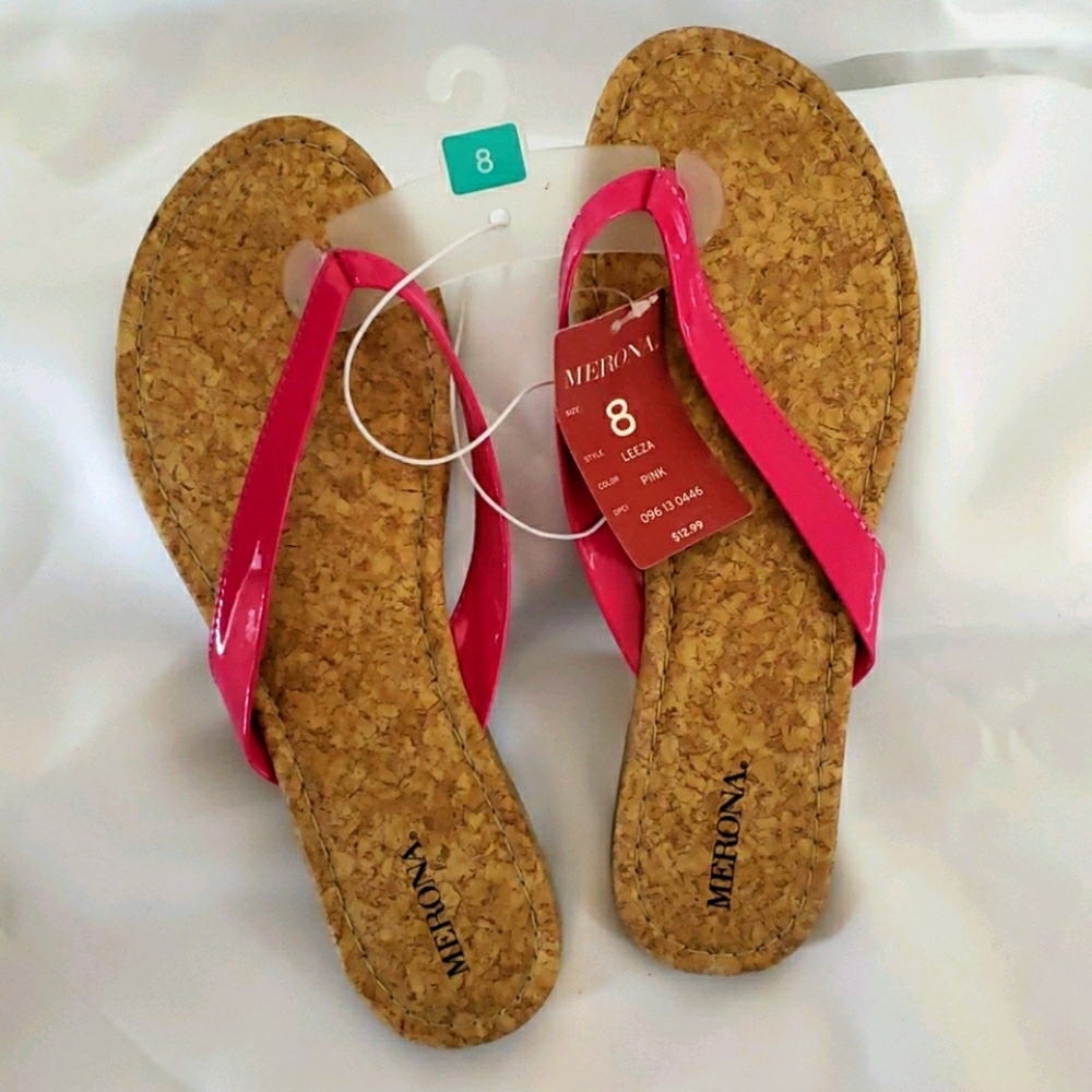 Merona Leeza Flip Flops Fuchsia Pink & Cork Women's 8 NWT